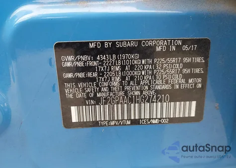 2017 Subaru Crosstrek 2.0I из США, поврежденный, VIN JF2GPAAC1HG274210